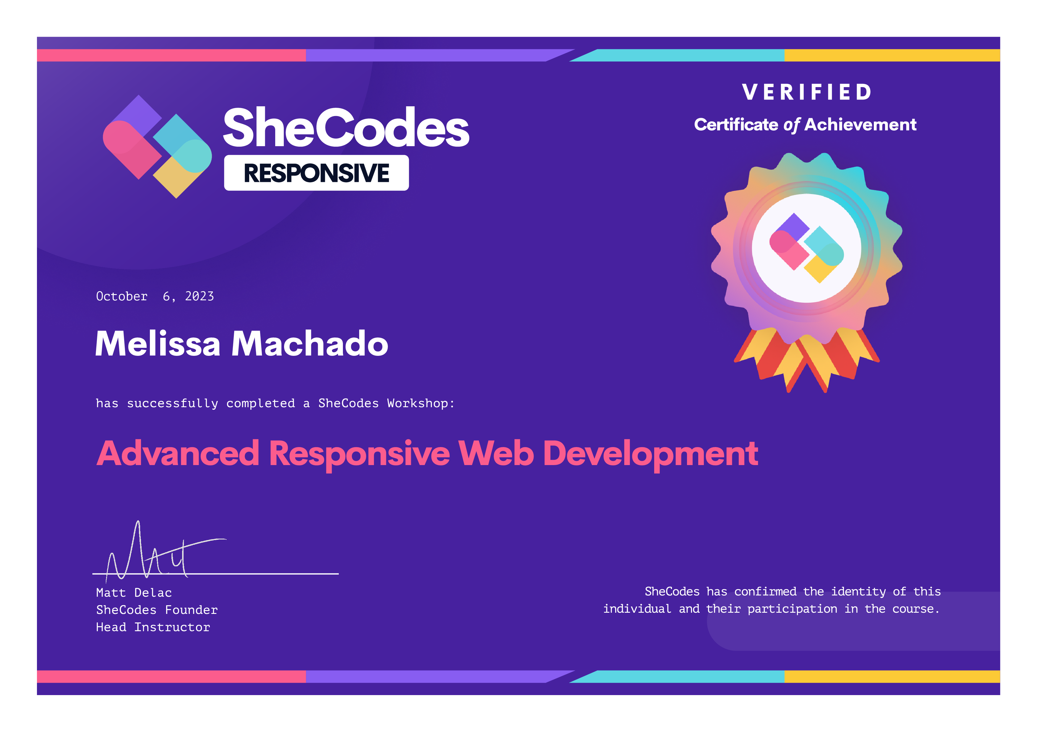 SheCodes Responsive Add-On Certificate